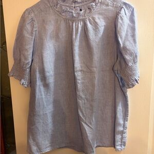 GAP Light Blue Linen Short-Sleeve Peasant Blouse